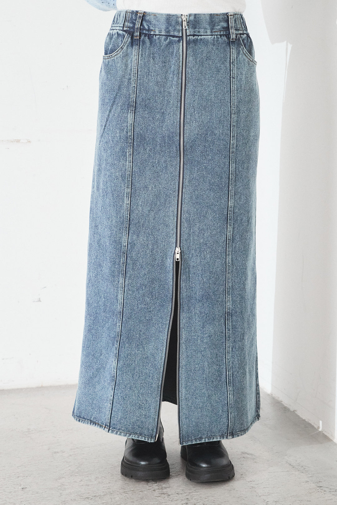 [SET]デニムコンビネーションブルゾン+フロントジップデニムスカート(2set)