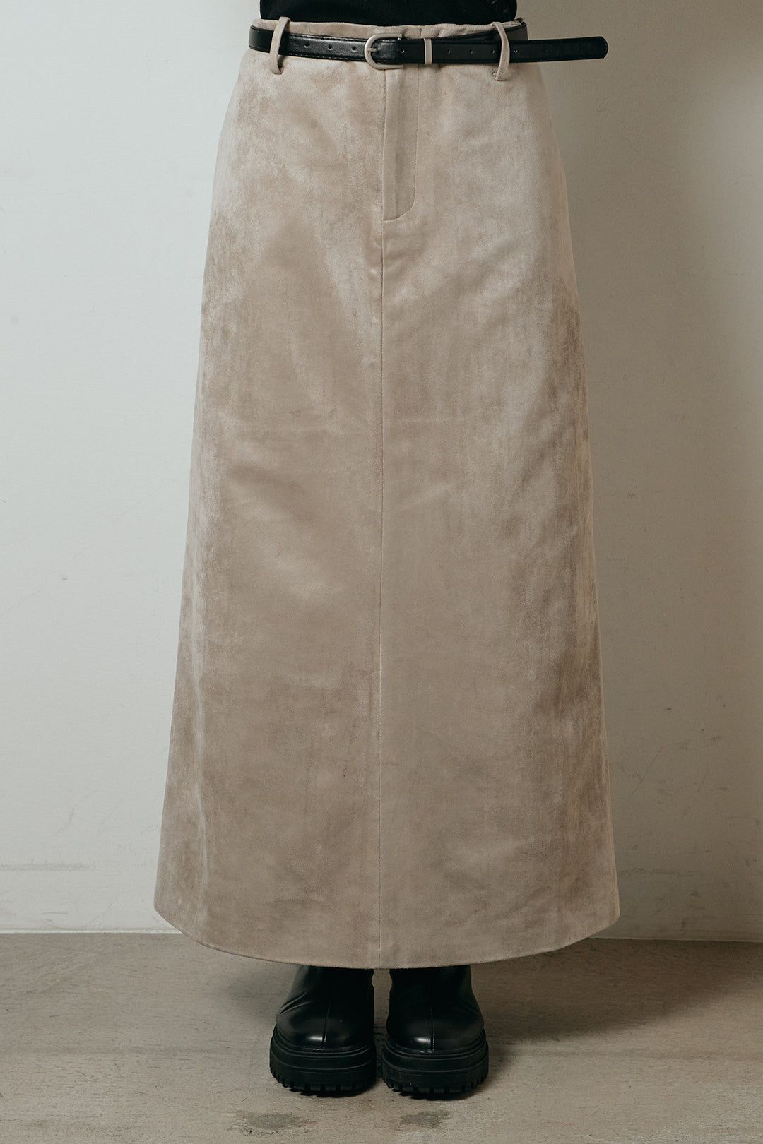 [SET]起毛裾デザインニュアンス柄ニットトップス+エコスウェードワイドスカート(2set)