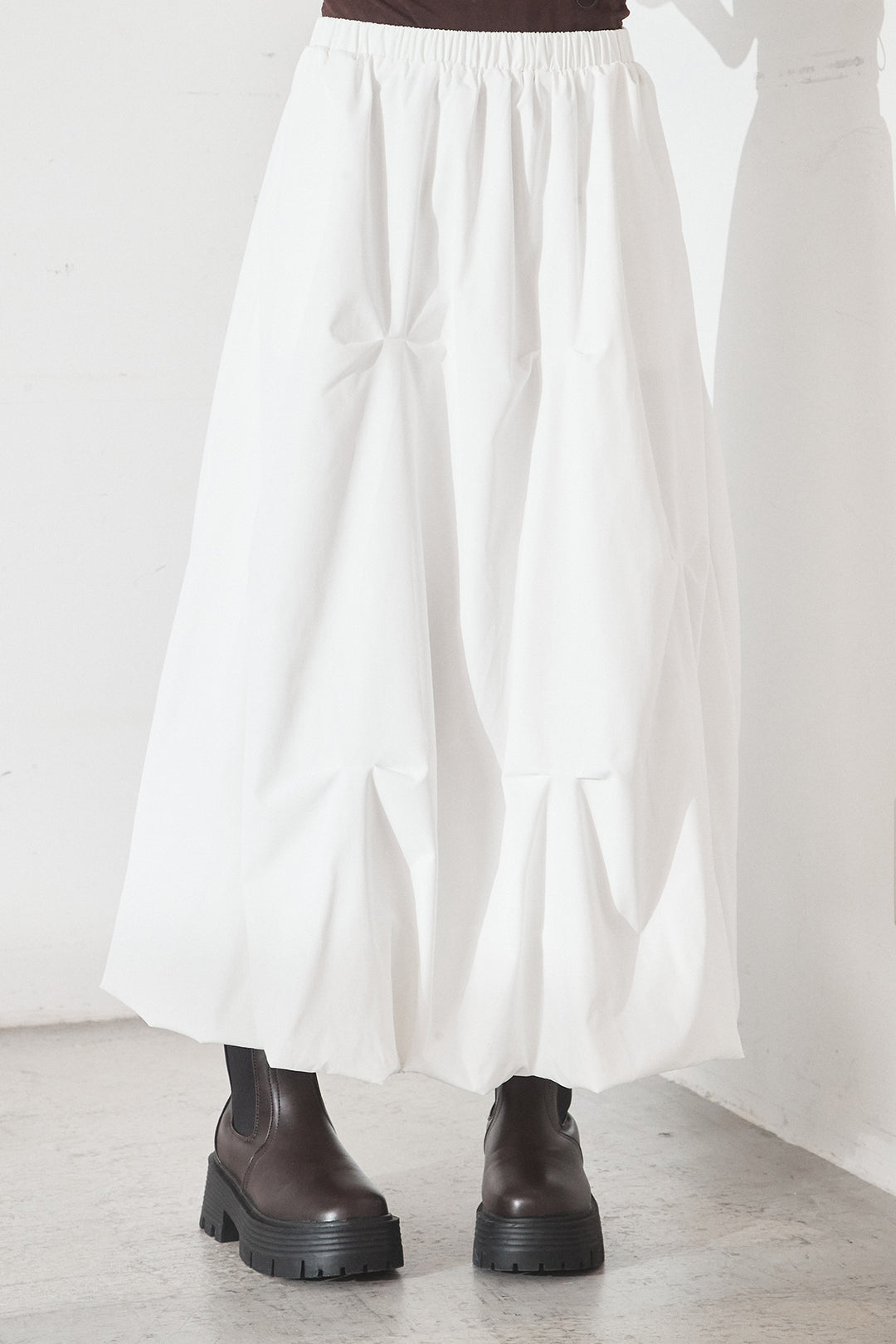 [SET]ハイネックパイピングデザインブルゾン+ランダムタックバルーンスカート(2set)