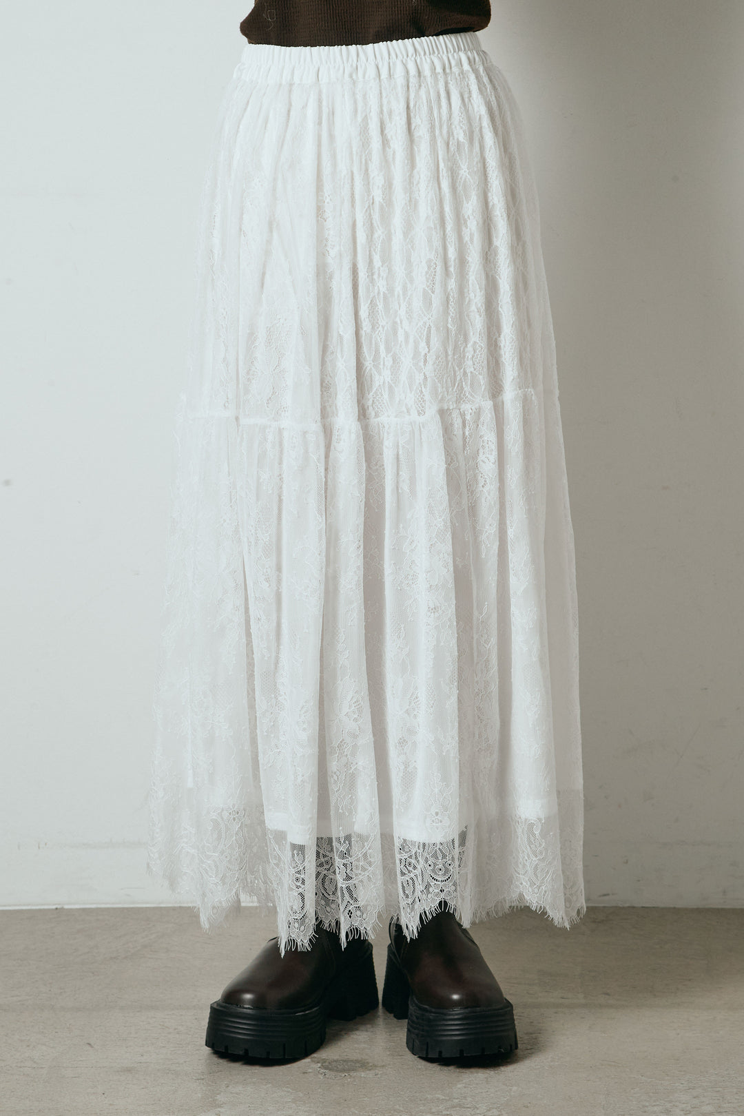 [SET]エコウール衿ファー薄中綿入りミドルカバーオール+ひげレース切替ロング丈スカート(2set)