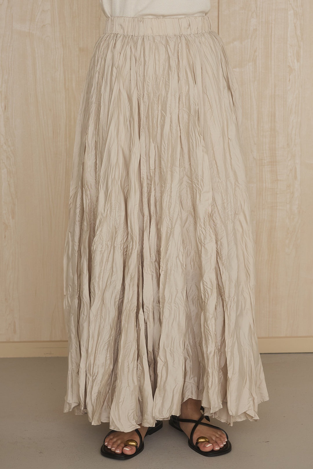 [SET]ケミカルデニムヘムカットオフジレ+イレギュラープリーツイージースカート(2set)