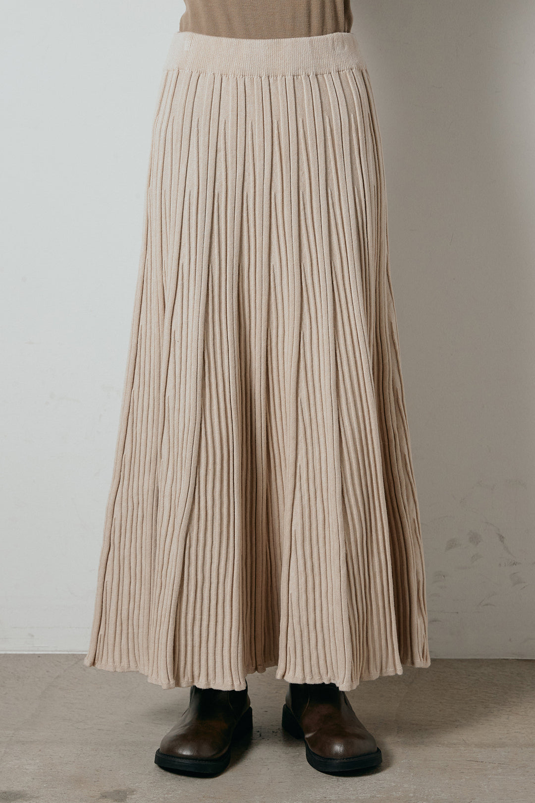 [SET]ステッチデザインレオパードニットカーディガン+リブニットフレアスカート(2set)