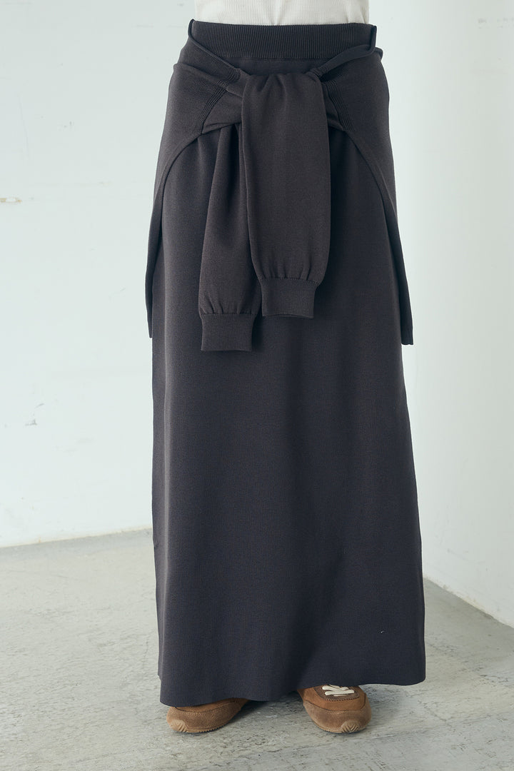 [SET]シャツレイヤード風カーディガン+レイヤードニット巻きスカート(2set)