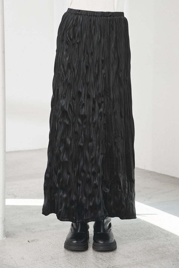 [SET]アブストラクト柄ニットプルオーバー+ベロアロングプリーツスカート(2set)