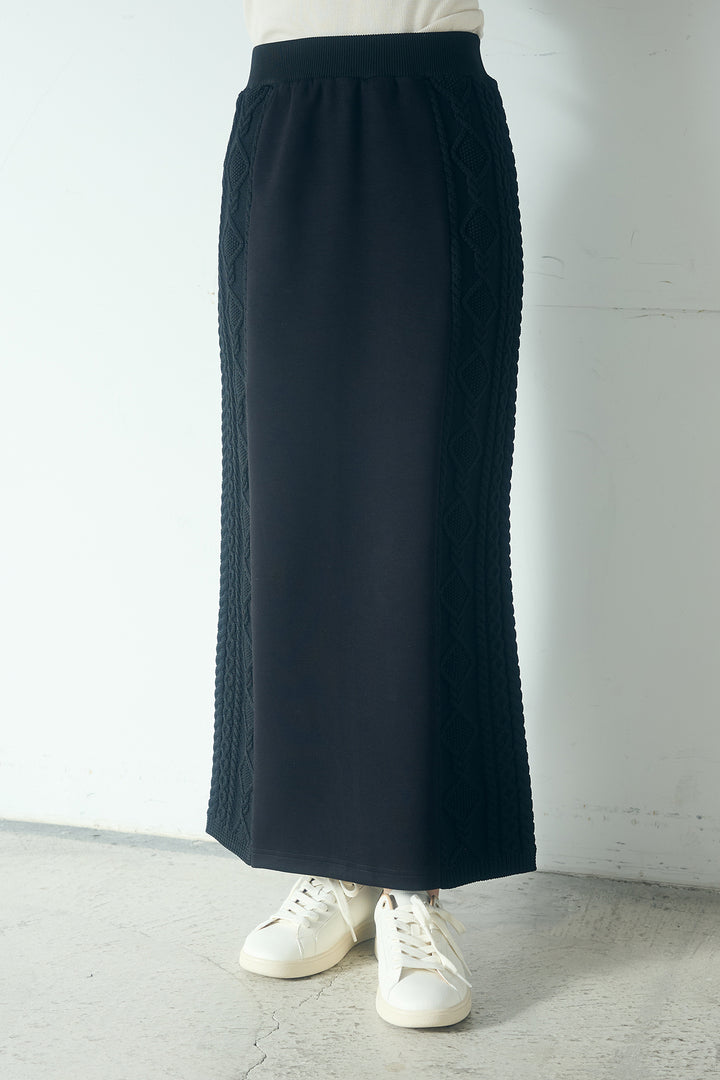 [SET]ドルマンショートフーディー+異素材ドッキングケーブルニットスカート(2set)