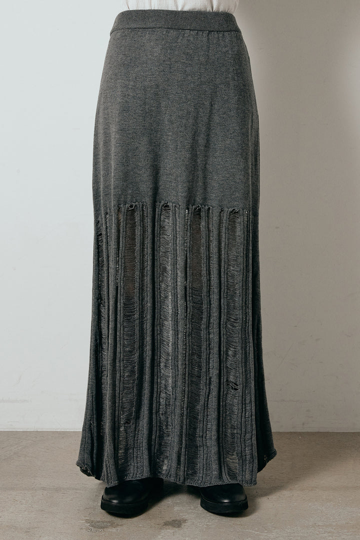 [SET]タイダイ柄シャギーニットトップス+裾シアーリブスカート(2set)