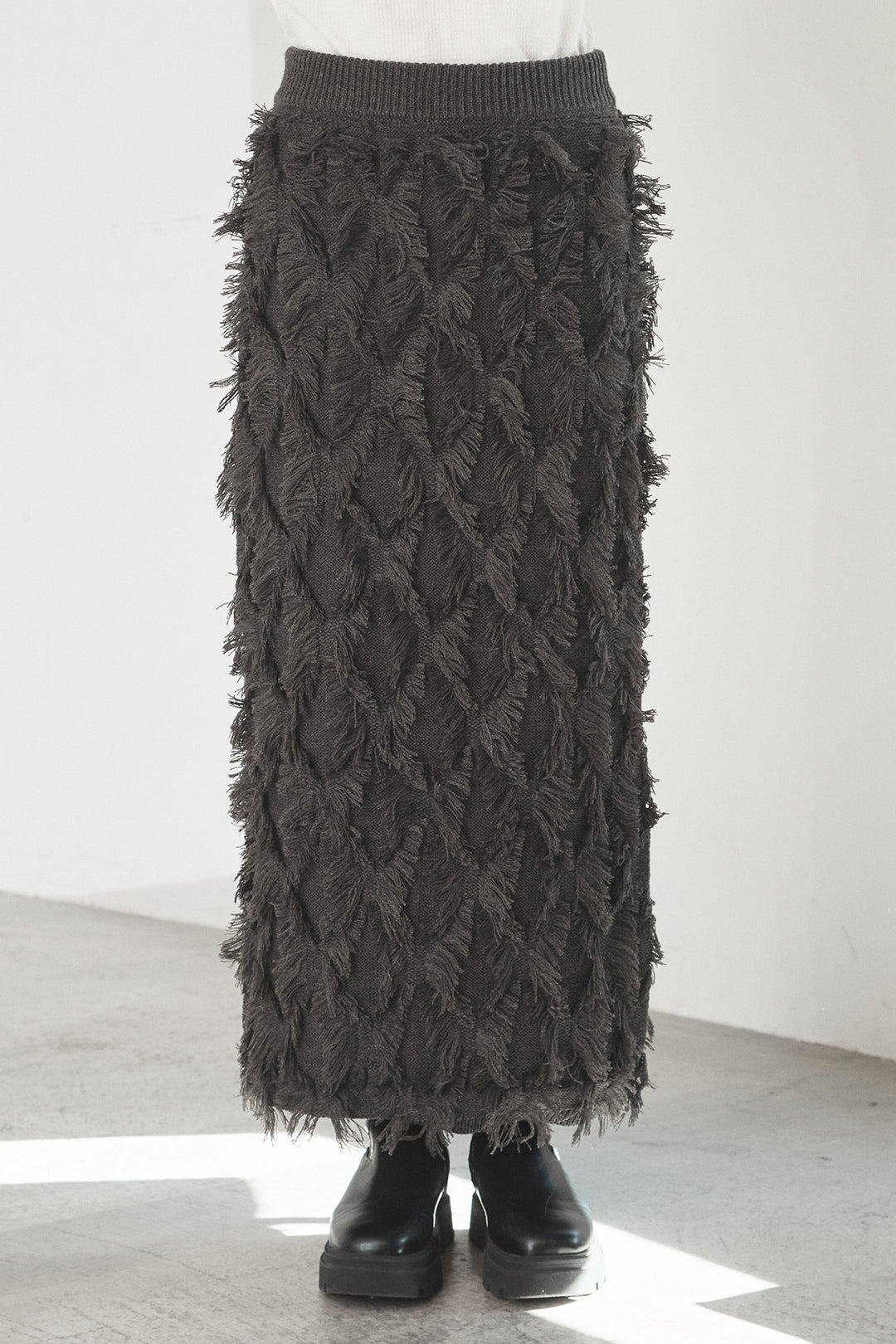 [SET]レザーライクオーバーサイズブルゾン+カットフリンジニットタイトスカート(2set)