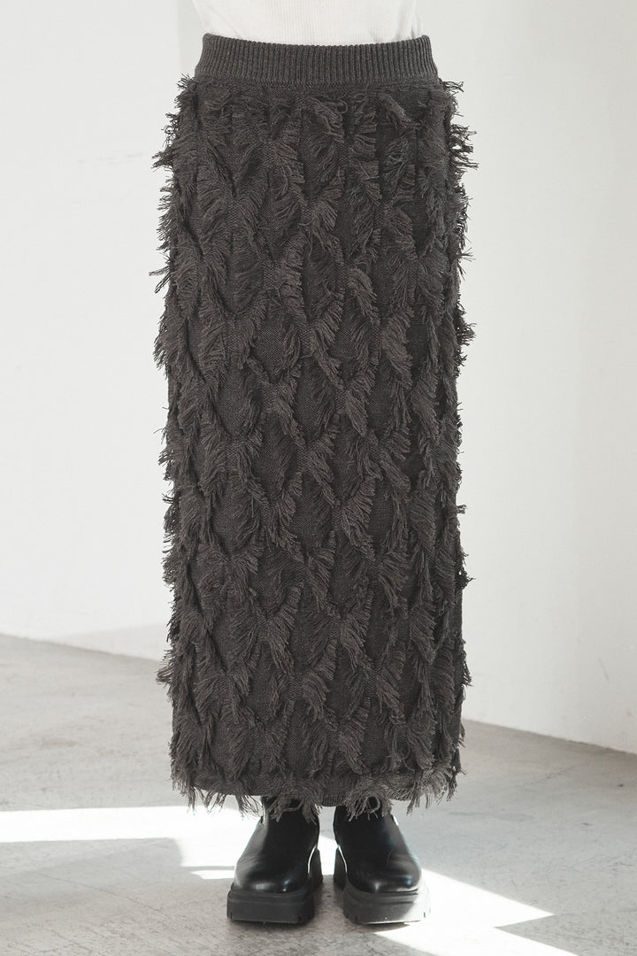 [SET]レザーライクオーバーサイズブルゾン+カットフリンジニットタイトスカート(2set)