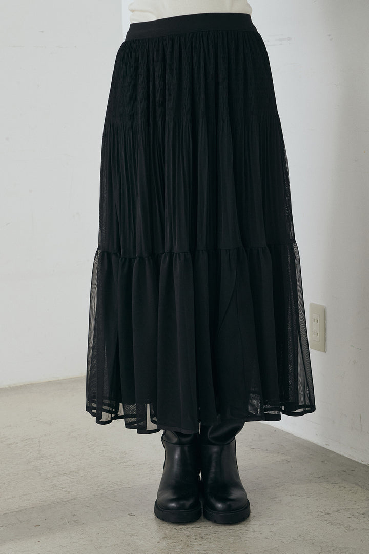 [SET]デニム切替ポンチダブルジップパーカー+ボリュームシルエットチュールスカート(2set)