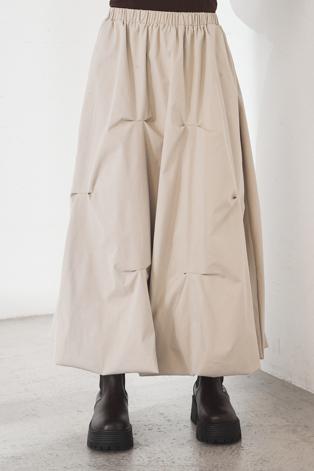 [SET]ハイネックパイピングデザインブルゾン+ランダムタックバルーンスカート(2set)