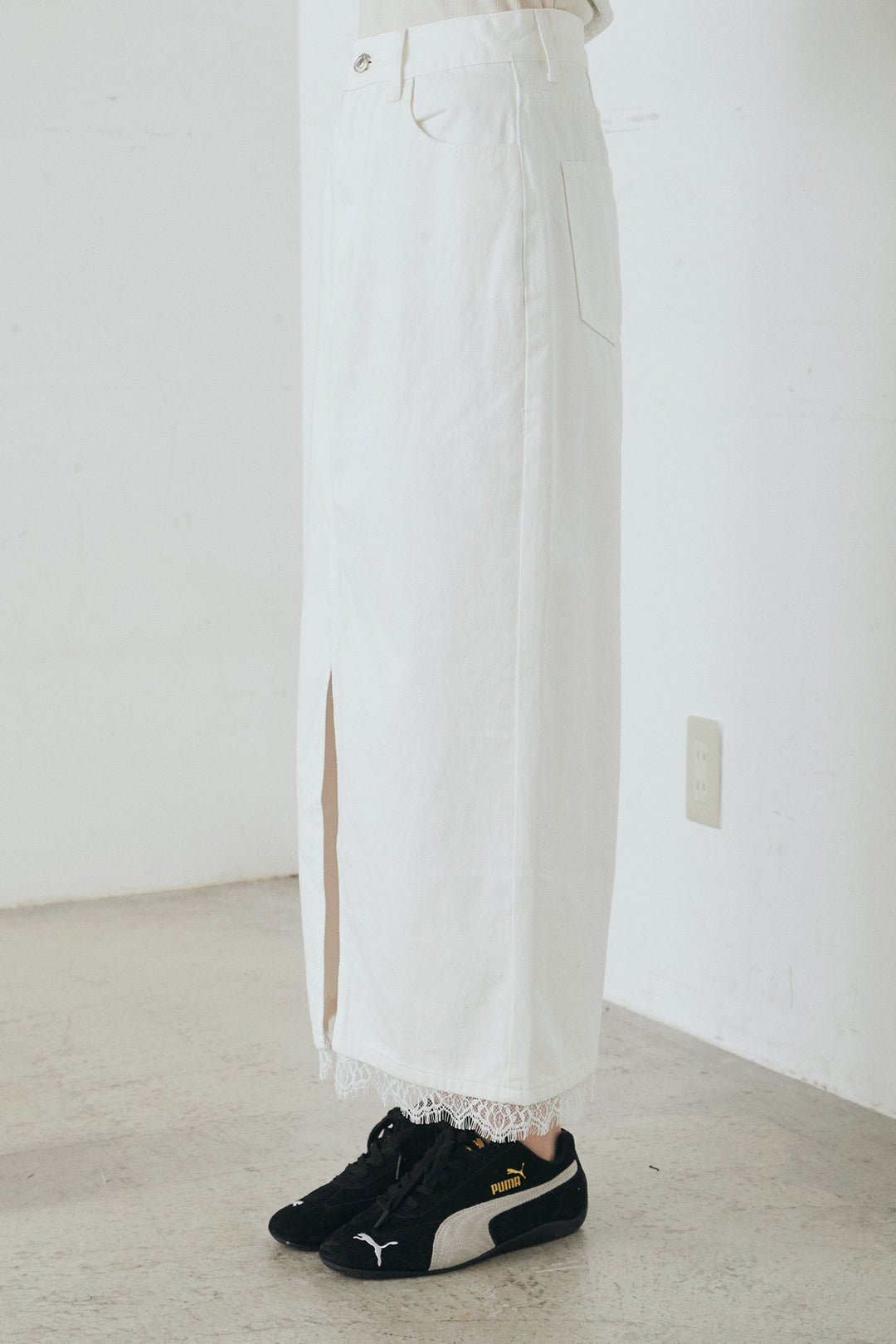 [SET]リネンタッチレースデザインジャケット+裾レースデザインデニムスカート(2set)