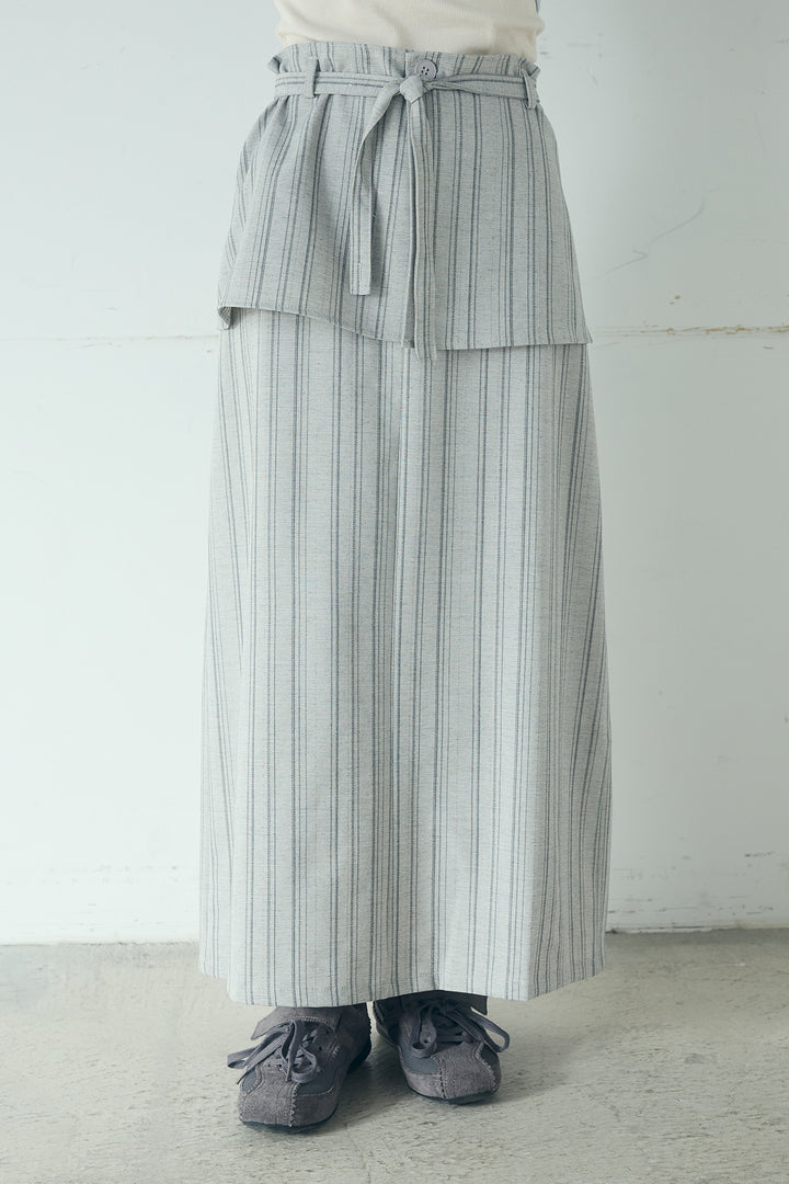 [SET]サテンライトブルゾン+ラップ巻きピンストライプワイドスカート(2set)