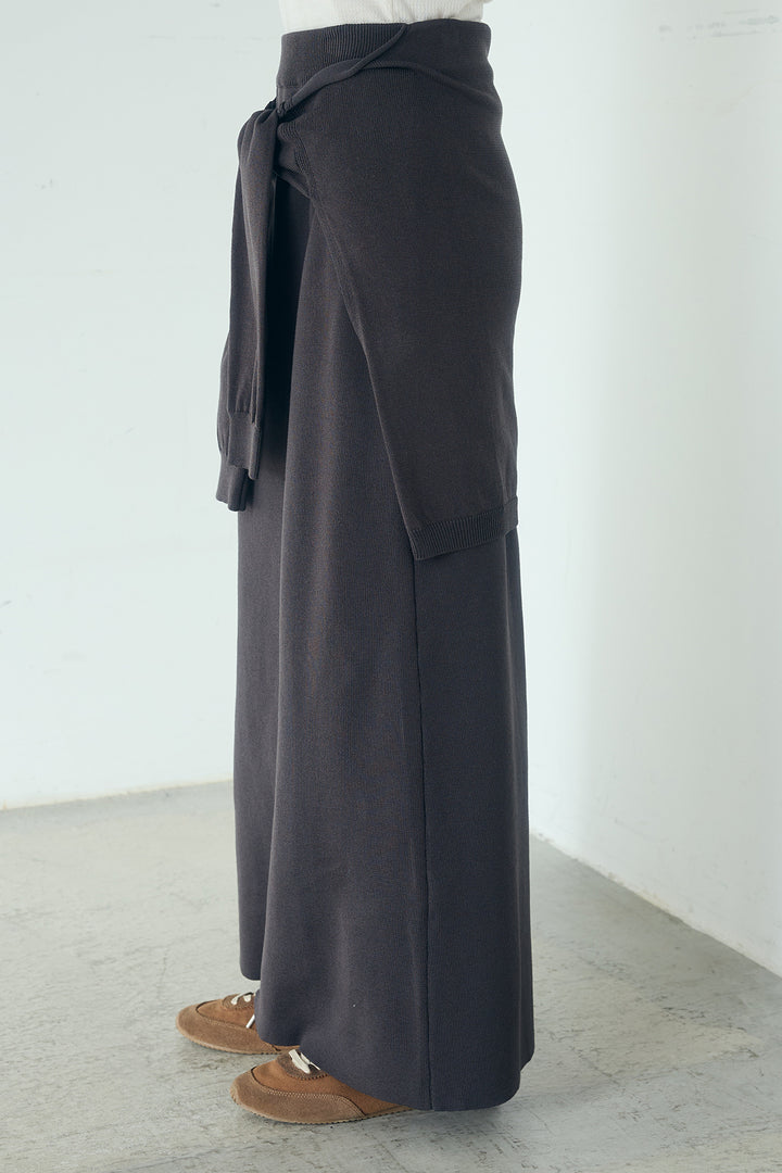 [SET]シャツレイヤード風カーディガン+レイヤードニット巻きスカート(2set)