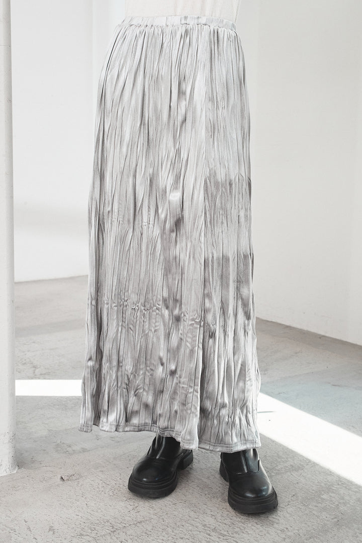 [SET]アブストラクト柄ニットプルオーバー+ベロアロングプリーツスカート(2set)