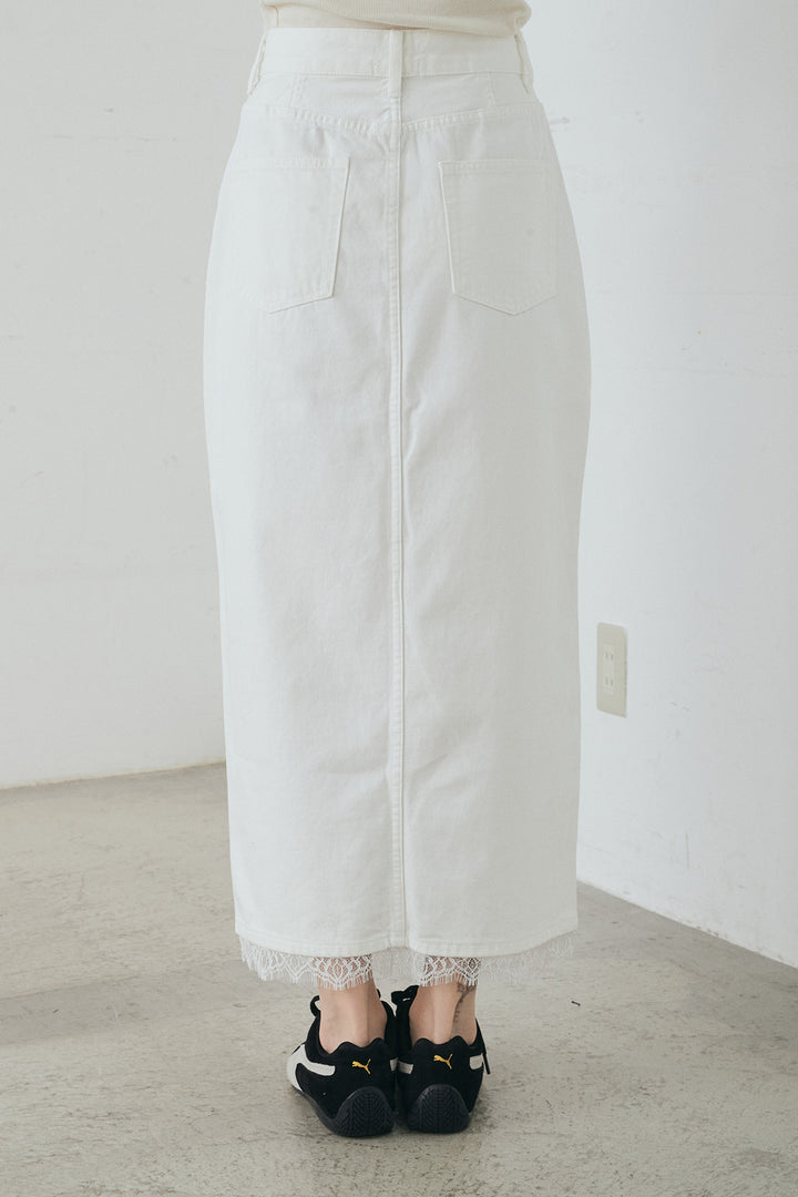 [SET]リネンタッチレースデザインジャケット+裾レースデザインデニムスカート(2set)