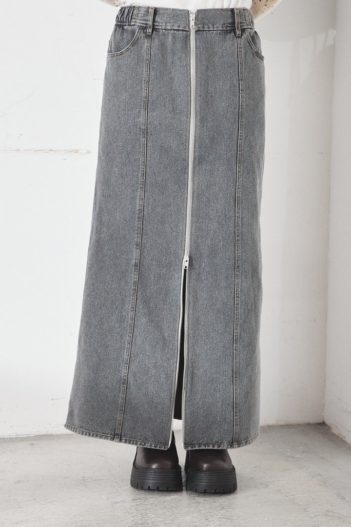 [SET]アブストラクト柄ニットプルオーバー+フロントジップデニムスカート(2set)