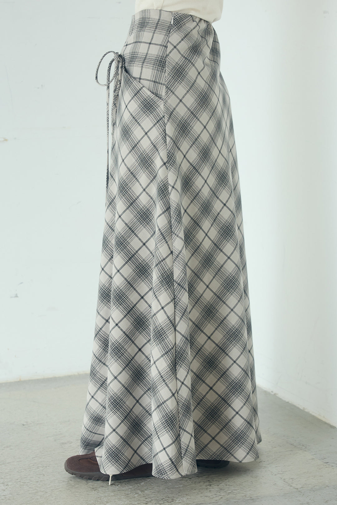 [SET]シャツレイヤード風カーディガン+タータンチェック柄フロントデザインスカート(2set)