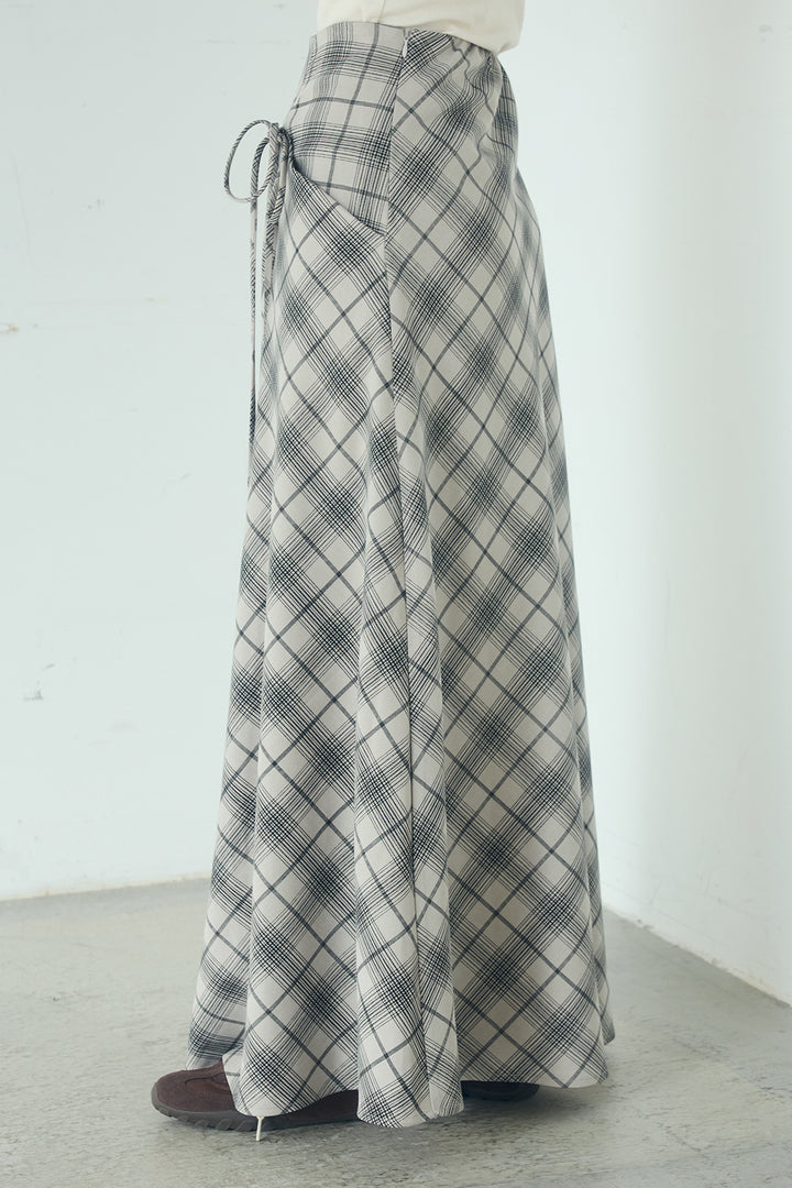 [SET]シャツレイヤード風カーディガン+タータンチェック柄フロントデザインスカート(2set)