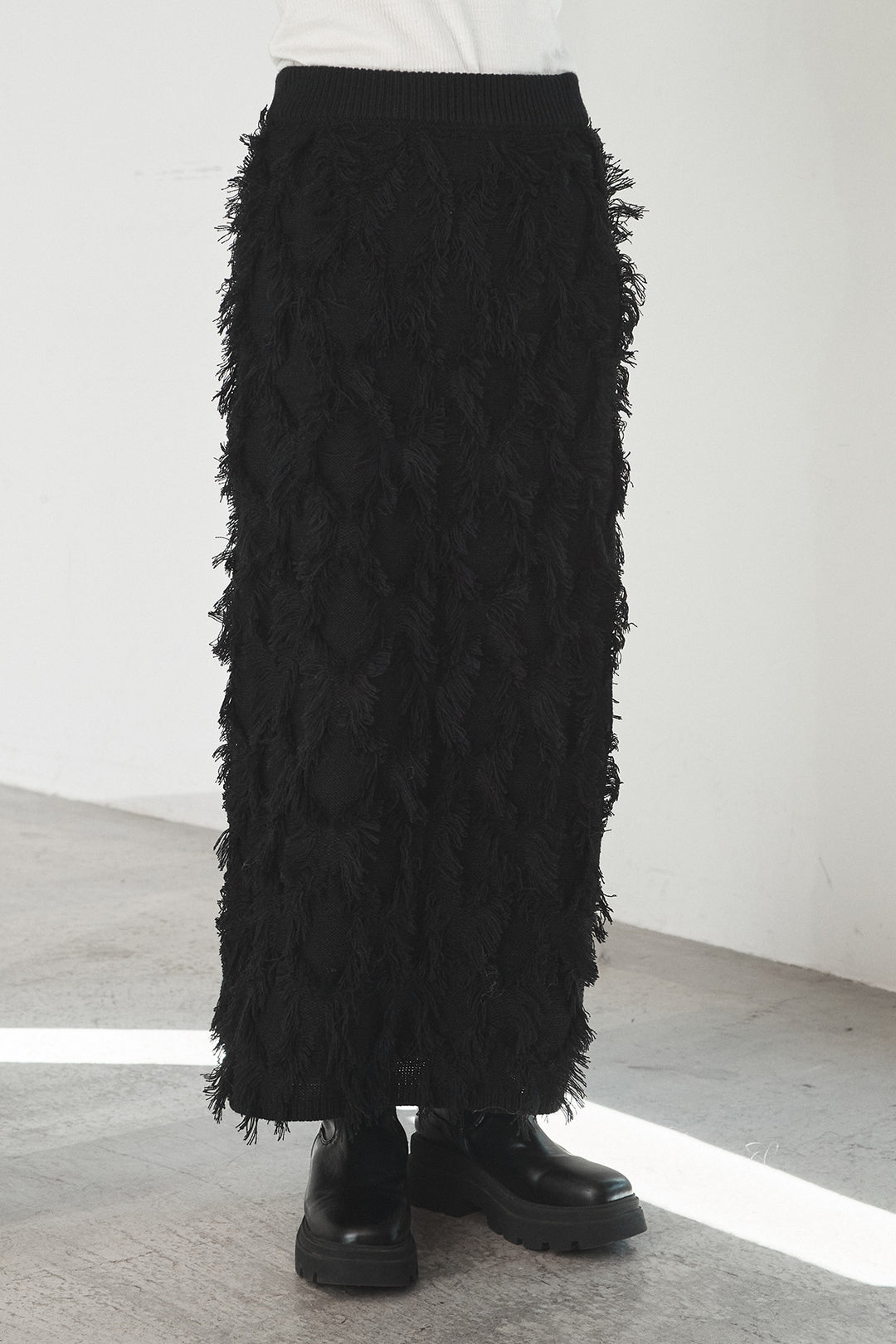 [SET]レザーライクオーバーサイズブルゾン+カットフリンジニットタイトスカート(2set)