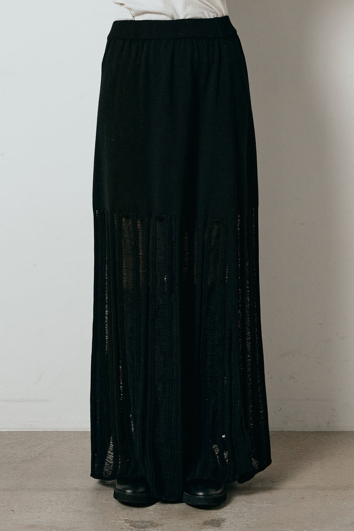 [SET]タイダイ柄シャギーニットトップス+裾シアーリブスカート(2set)