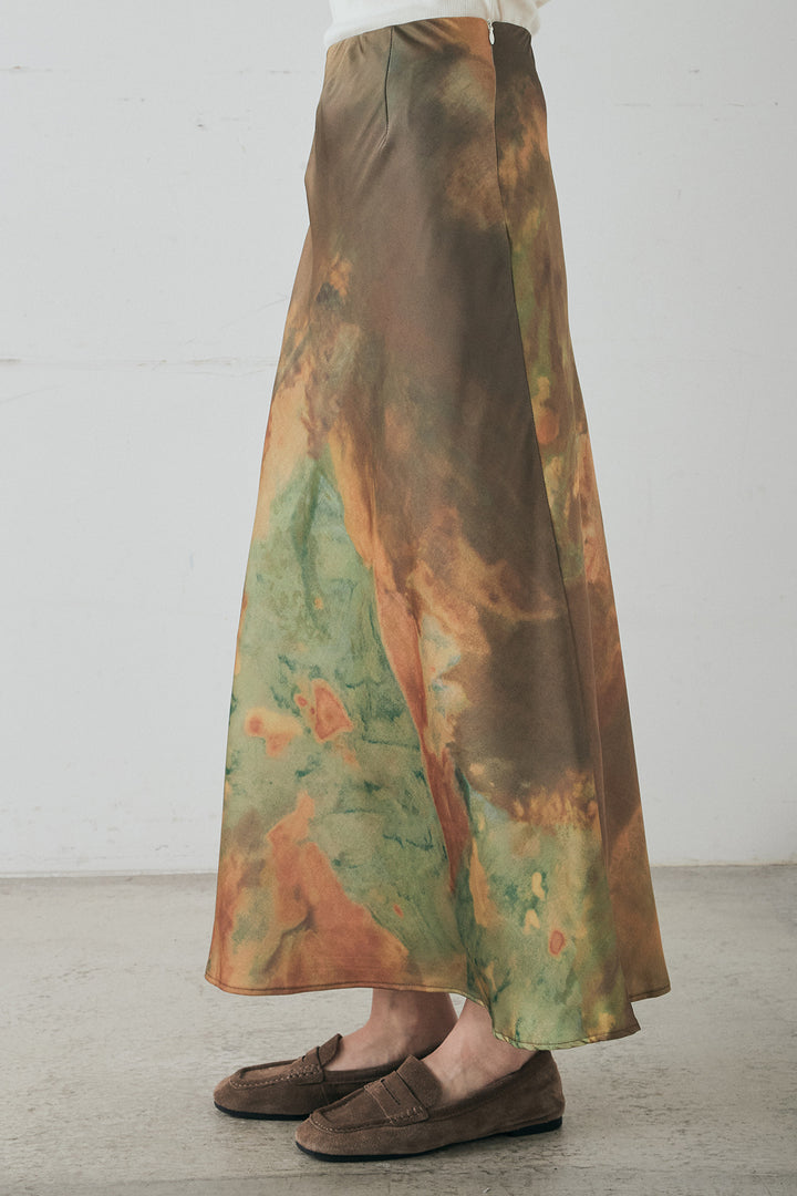 [SET]オーバーデニムジャケット+ニュアンス柄サテンスカート(2set)