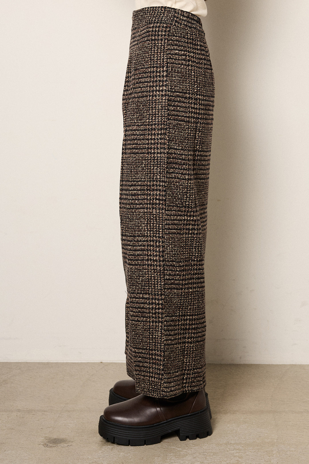 グレンチェック柄フロントジップタイトスカート