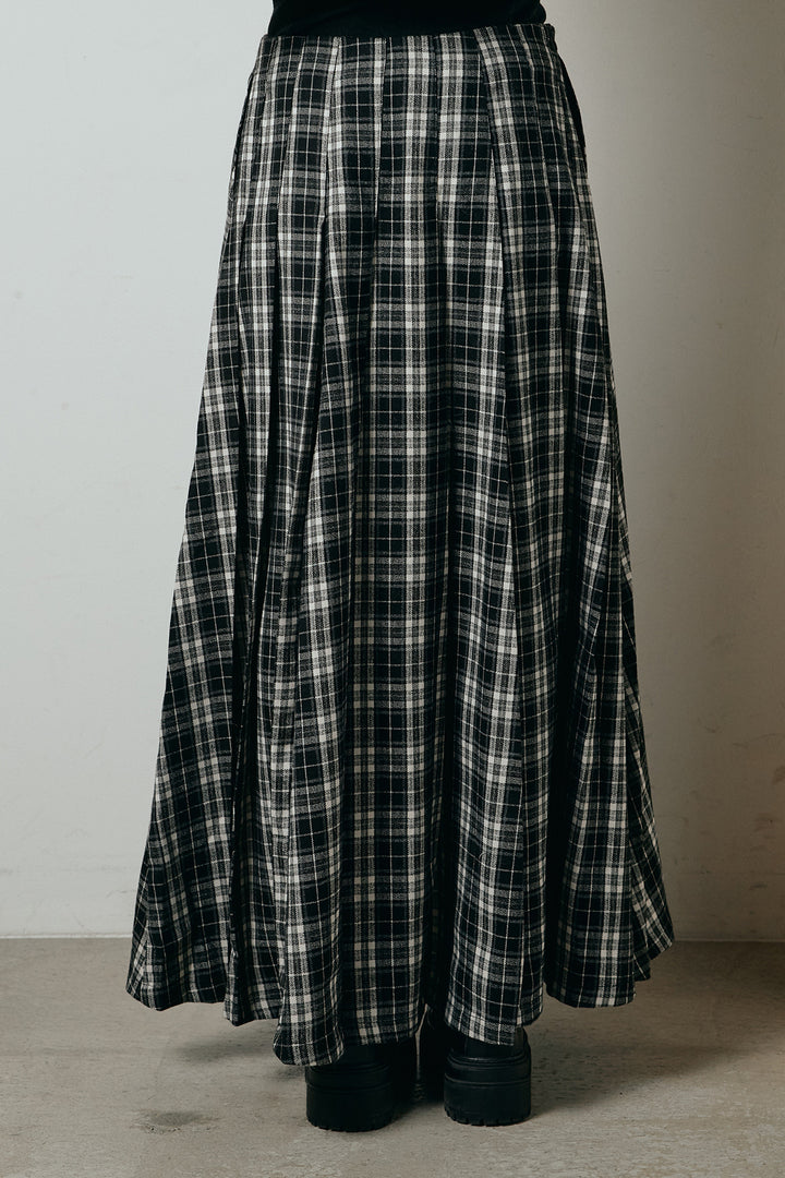 [SET]ポンチョシルエット透かしニットトップス+ベルト付きタータンチェックプリーツスカート(2set)