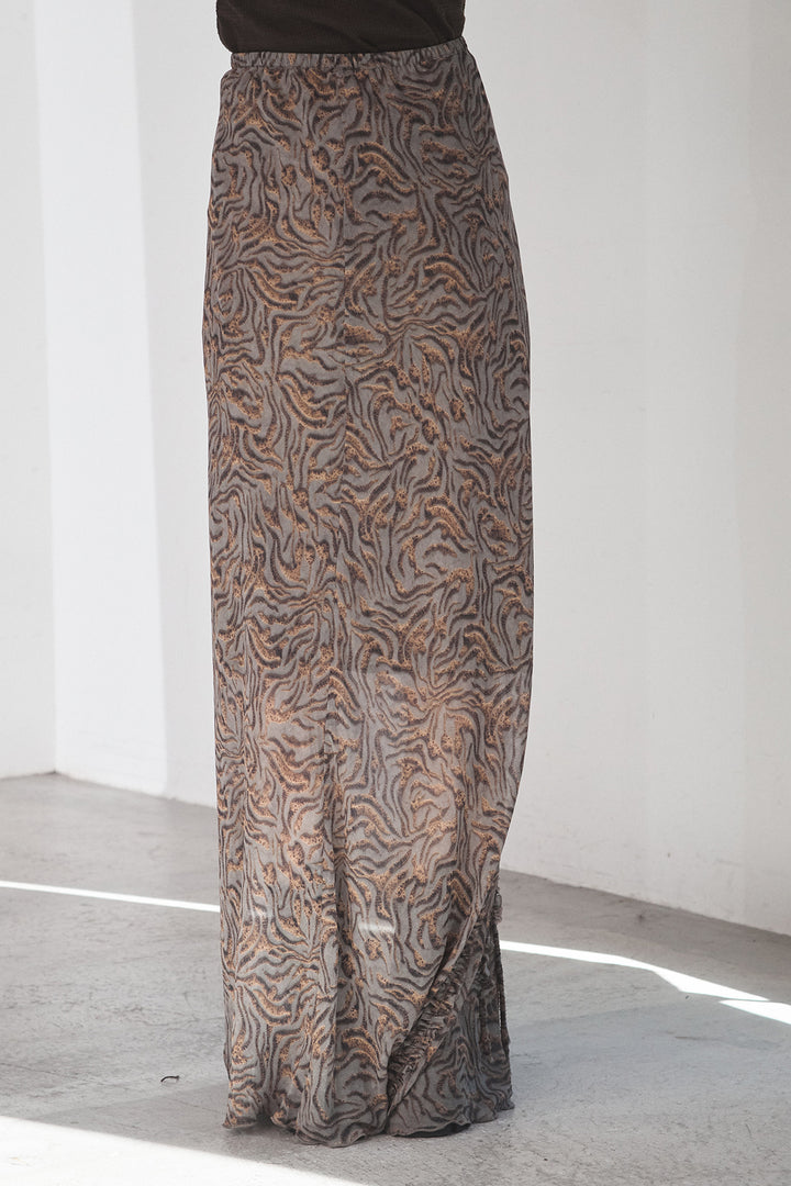 [SET]裏起毛モーニングキャットプリントスウェット+抽象柄ロングスカート(2set)