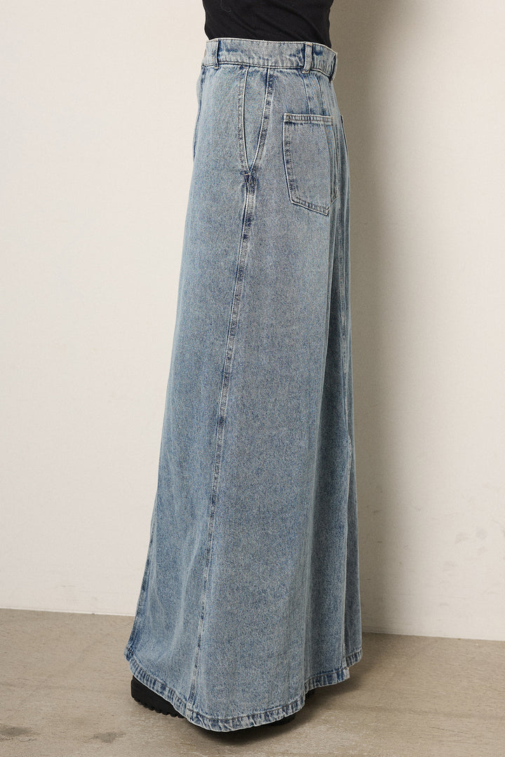 [SET]ノーカラーチェック柄ボアブルゾン+デニムロングフレアスカート(2set)