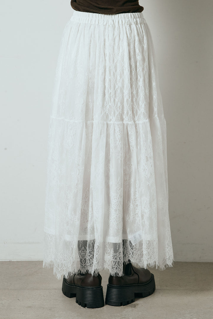 [SET]エコウール衿ファー薄中綿入りミドルカバーオール+ひげレース切替ロング丈スカート(2set)