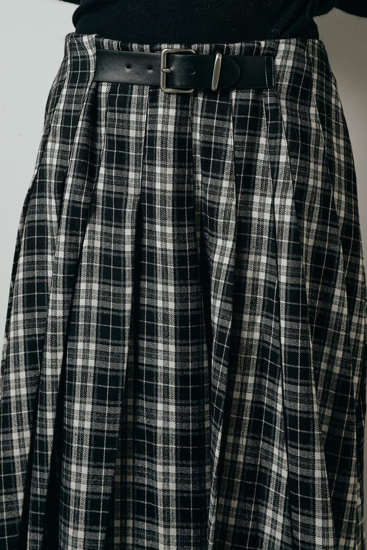 [SET]シャツドッキングニットカーディガン+ベルト付きタータンチェックプリーツスカート(2set)