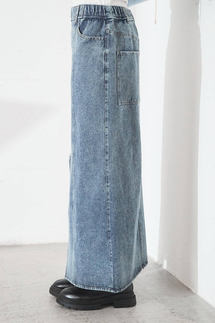 [SET]デニムコンビネーションブルゾン+フロントジップデニムスカート(2set)