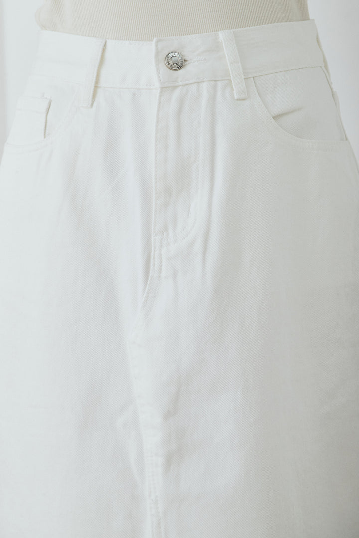 [SET]綿タッチVネックボーダートップス+裾レースデザインデニムスカート(2set)