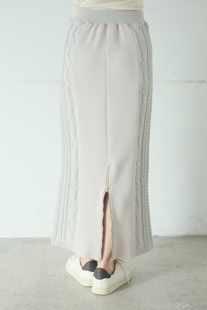 [SET]ドルマンショートフーディー+異素材ドッキングケーブルニットスカート(2set)