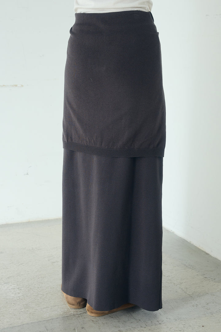 [SET]シャツレイヤード風カーディガン+レイヤードニット巻きスカート(2set)