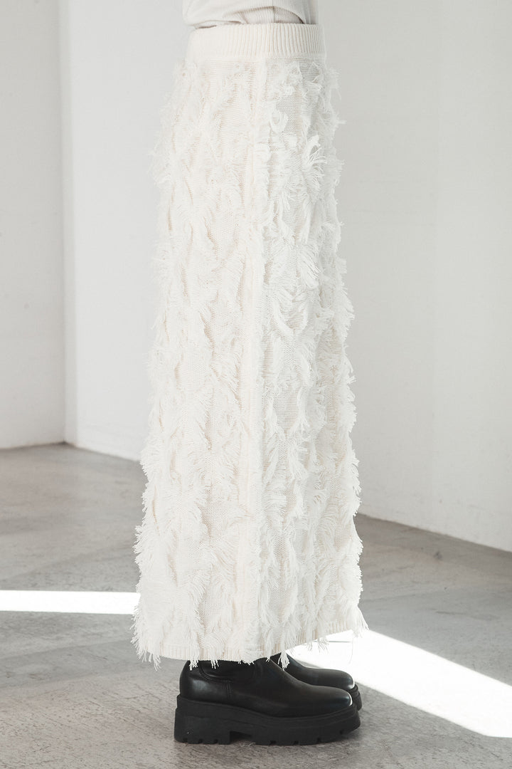 [SET]ビッグロゴHRU袖ボリュームトップス+カットフリンジニットタイトスカート(2set)