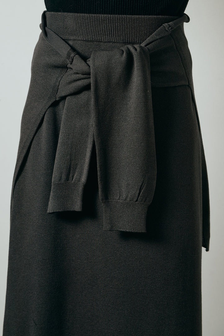 [SET]キルティング切り替えニットカーディガン+ウエストラップ巻きニットスカート(2set)