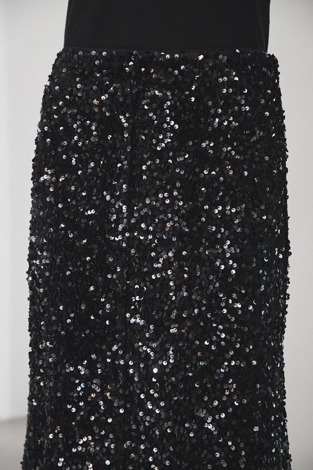 [SET]アシンメトリーデザインニットトップス+スパンコールニットワイドスカート(2set)