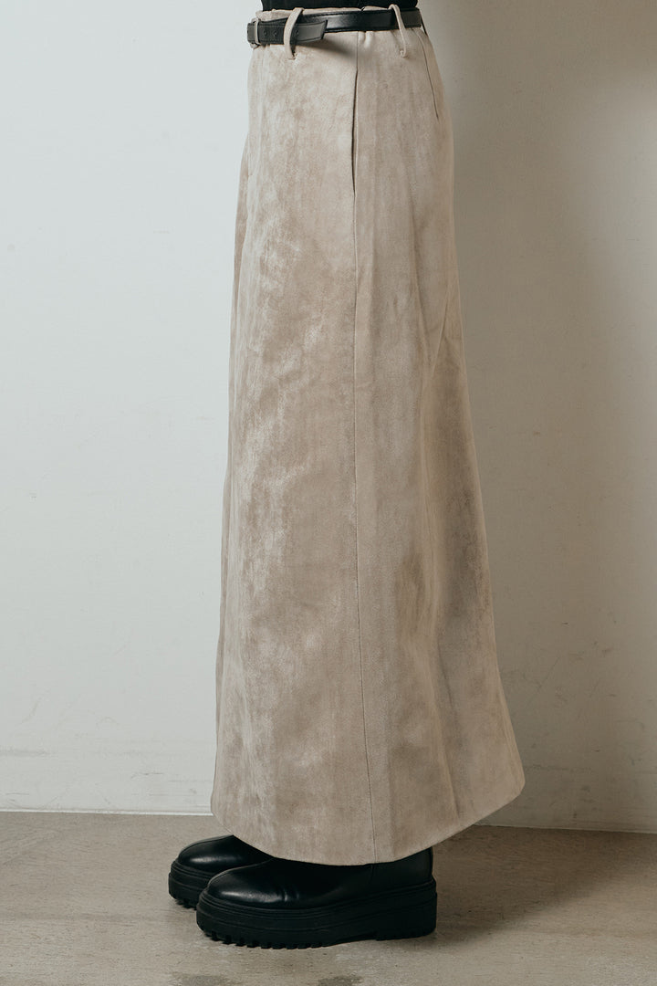 [SET]起毛ダブルジップパターンニットカーディガン+エコスウェードワイドスカート(2set)