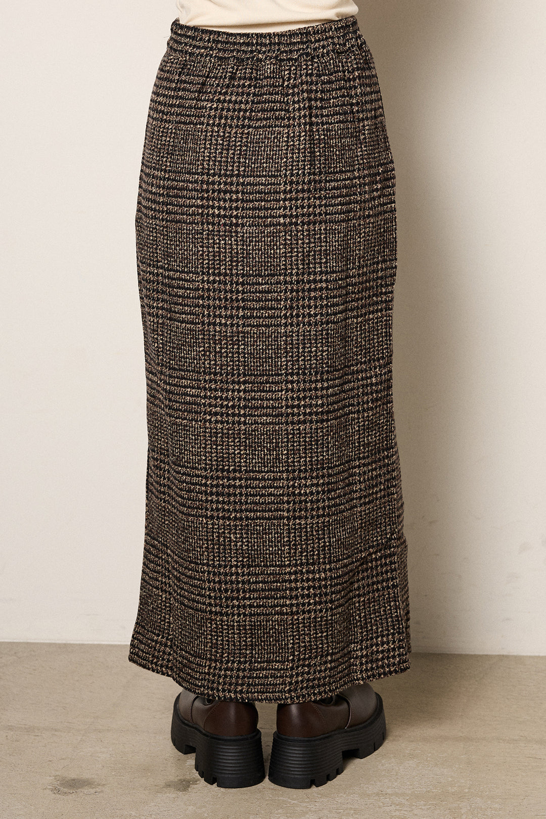 [SET]ウェーブシャギーニットジャケット+グレンチェック柄フロントジップタイトスカート(2set)