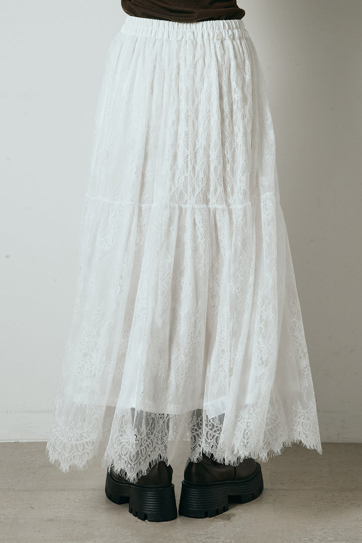 [SET]襟コーデュロイデザインデニム調カバーオール+ひげレース切替ロング丈スカート(2set)