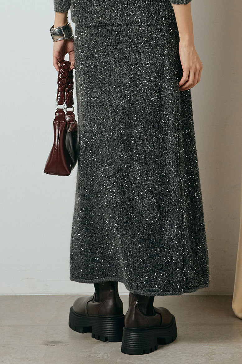 [SET]ミニラメニットカーディガン+ミニラメニットスカート(2set)