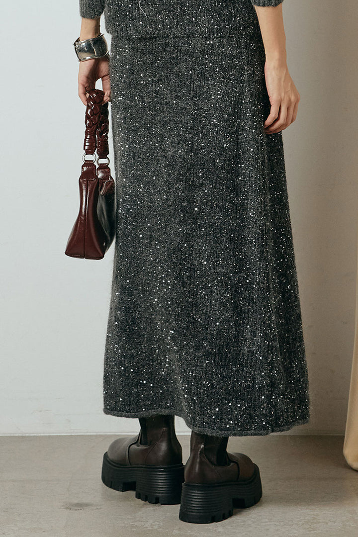 [SET]ミニラメニットカーディガン+ミニラメニットスカート(2set)