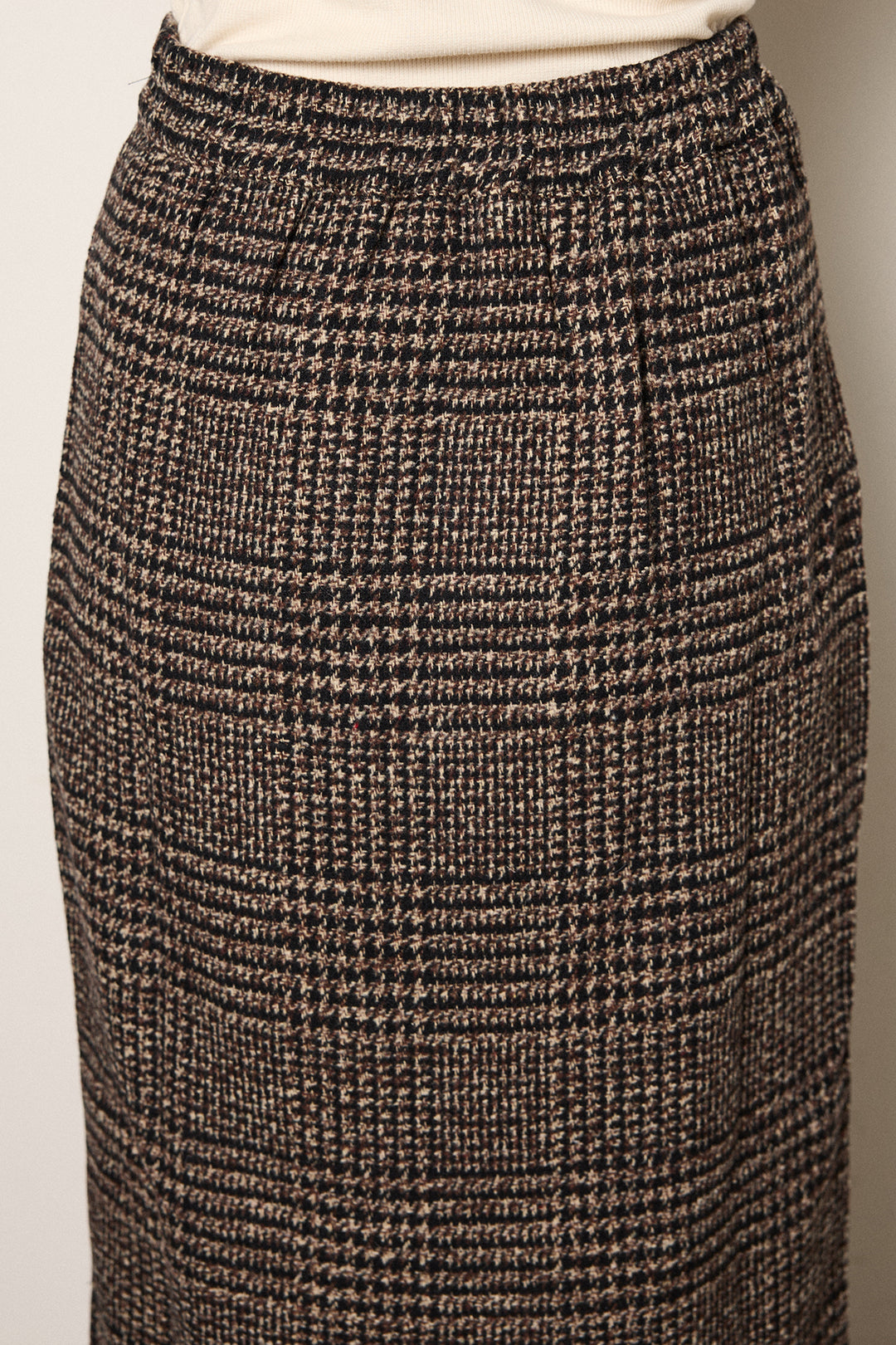 [SET]ケープデザインケーブルニットトップス+グレンチェック柄フロントジップタイトスカート(2set)