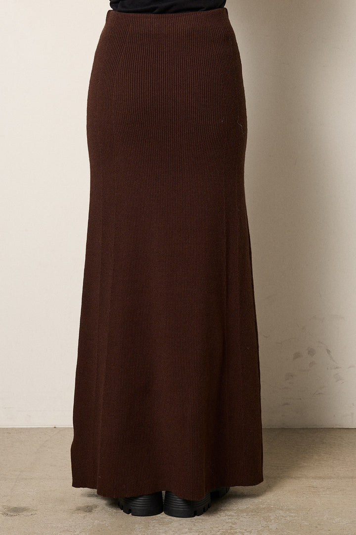 [SET]シャギーニュアンス柄ニットカーディガン+リブナローニットスカート(2set)