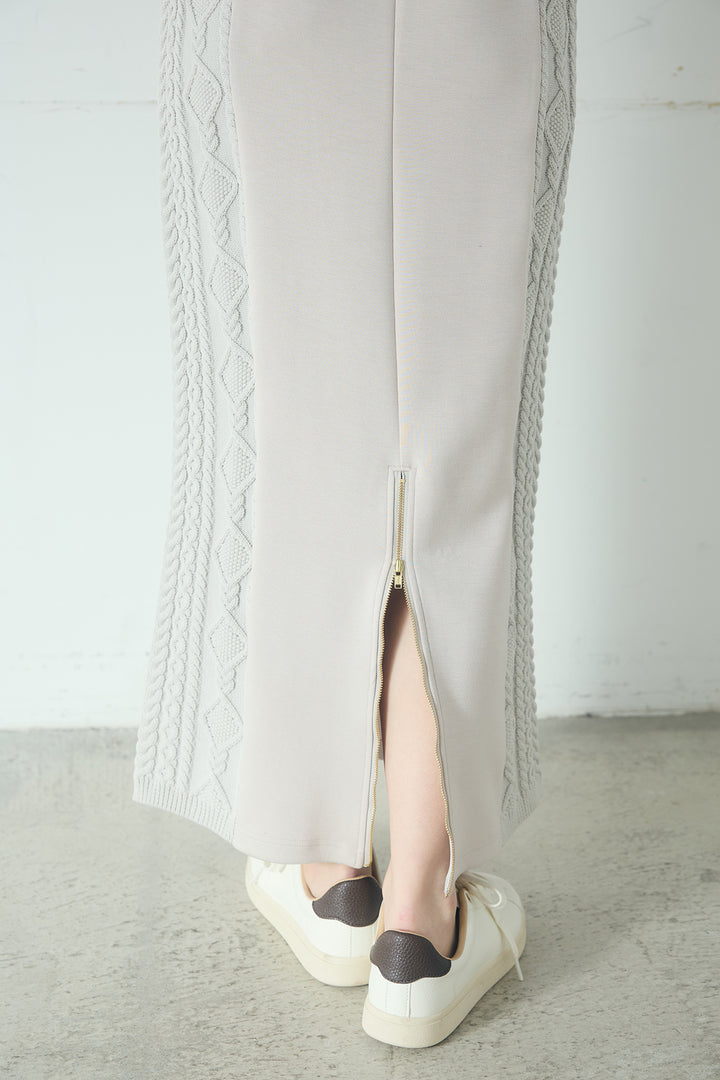 [SET]ドルマンショートフーディー+異素材ドッキングケーブルニットスカート(2set)