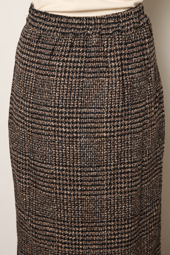 [SET]ウェーブシャギーニットジャケット+グレンチェック柄フロントジップタイトスカート(2set)