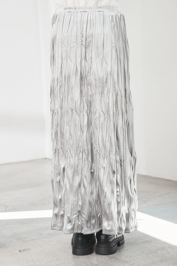 [SET]アブストラクト柄ニットプルオーバー+ベロアロングプリーツスカート(2set)