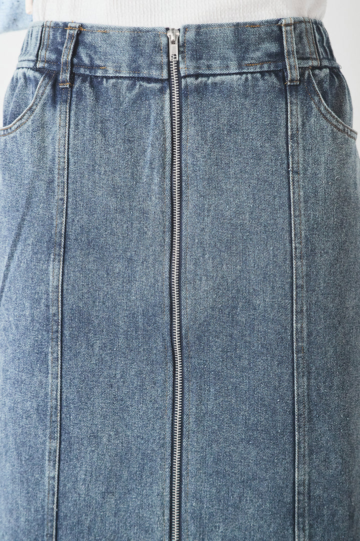 [SET]アブストラクト柄ニットプルオーバー+フロントジップデニムスカート(2set)