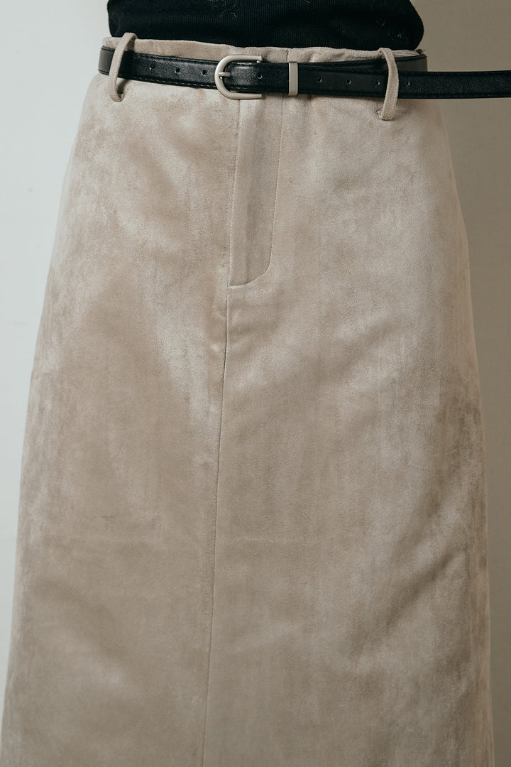 [SET]裏毛バックオープンプルオーバー+エコスウェードワイドスカート+ストレッチレースクルーネックインナー(3set)